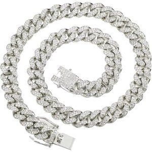 Mens Cuban Link Chain Miami Cuban Necklace 18k Plated Gold Silver Diamond Cut